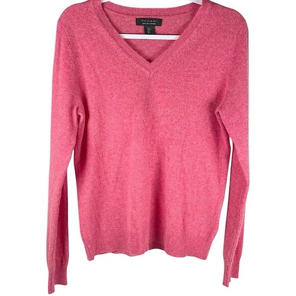 Tahari 100% Cashmere pink v neck Knit pullover Sweater womens large - Picture 1 of 5